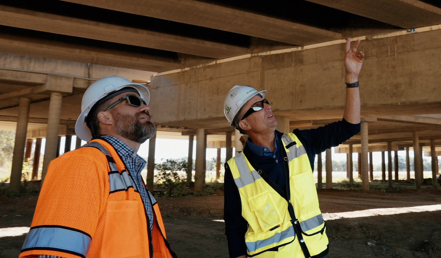 VP of Business Development Bill McGowan (right) on the  site of the multiphase Cosumnes River Bridge Replacement CM/GC project in 2021